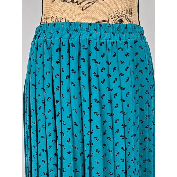 Vintage 80s Andrea Gayle Teal Paisley Pleated Skirt Set Blouse 2pc Suit Size 12 - Picture 5 of 16
